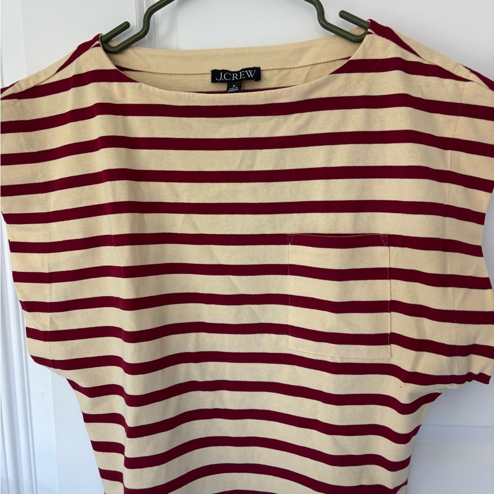 J. Crew Women's Top - Burgundy and Cream Stripes